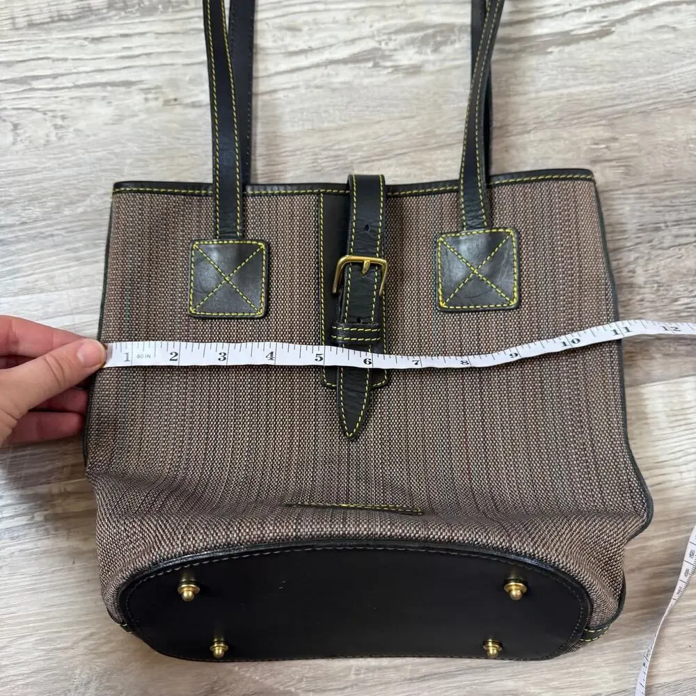Vintage 90s Dooney & Bourke Brown Canvas Leather Trim Tote USA Classic